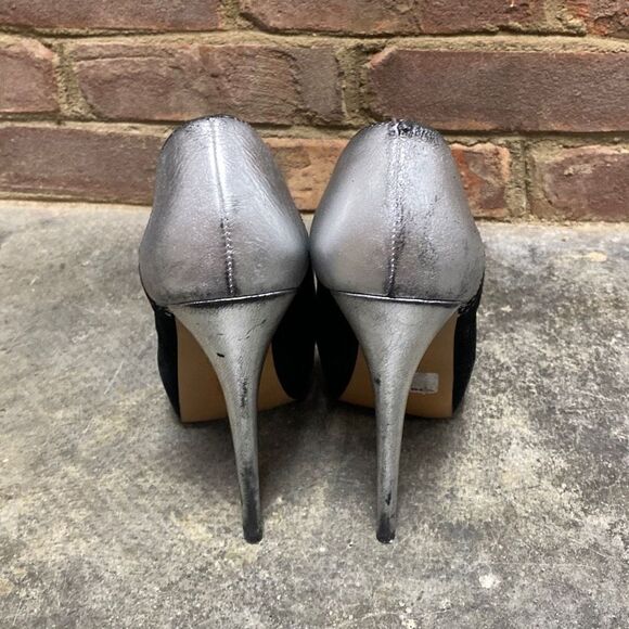Aldo Black Leather Suede & Silver Platform Stiletto Size 8 - Picture 5 of 12